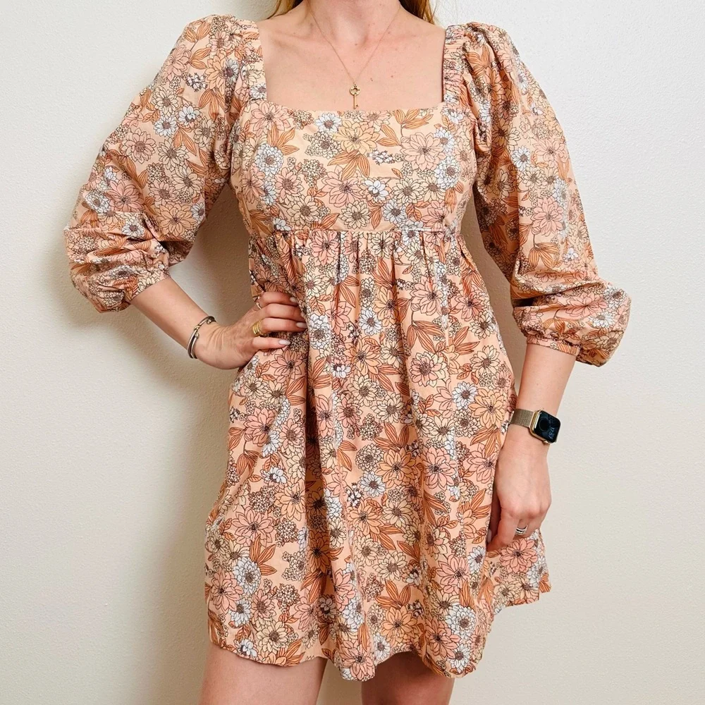 J. Crew Squareneck Cotton Poplin Dress in Zinnia Floral Mini Boho